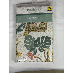 True Living Jungle Print Tablecloth 52x70” NWT Jungle Leopard Tropical Rectangle